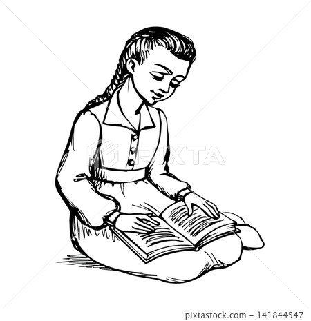 Vector drawing. Girl reading a book Vector drawing. Girl reading a book 141844547