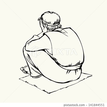 Vector drawing. Sad man sitting on the ground Vector drawing. Sad man sitting on the ground 141844551