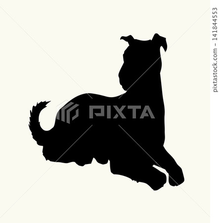 Vector drawing. Dog laying on the ground Vector drawing. Dog laying on the ground 141844553