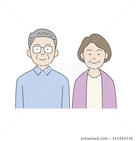 一幅插圖,描繪了一對面帶微笑、面向前方的老夫婦。 一幅插圖,描繪了一對面帶微笑、面向前方的老夫婦。 141844738