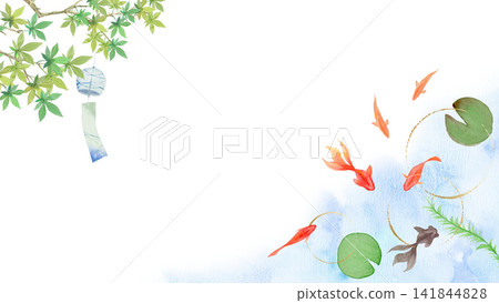 金魚風鈴和楓葉金魚插畫框 141844828