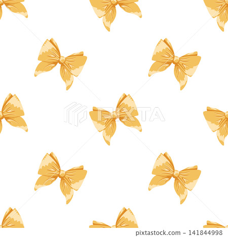 Bows seamless pattern. Retro yellow coquette bows, bow-knots, gift ribbons. Trendy hair braiding accessory. Cartoon hand drawn vector bowtie illustration. White background. Cute texture for design Bows seamless pattern. Retro yellow coquette bows, bow-knots, gift ribbons. Trendy hair braiding accessory. Cartoon hand drawn vector bowtie illustration. White background. Cute texture for design 141844998