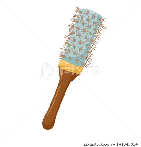 Hairbrush vector hand drawn illustration. Professional comb for hair styling. Curling and style vent brush. Hairdresser, stylist and beauty salon tool. Isolated item on white background. Hairbrush vector hand drawn illustration. Professional comb for hair styling. Curling and style vent brush. Hairdresser, stylist and beauty salon tool. Isolated item on white background. 141845014