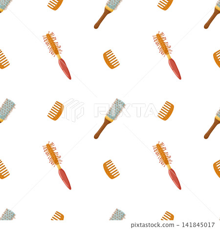 Hairbrush seamless pattern. Retro hair combs ornament. Cartoon hand drawn vector illustration. White background. Cute texture for print design, textile, backdrops. Hairbrush seamless pattern. Retro hair combs ornament. Cartoon hand drawn vector illustration. White background. Cute texture for print design, textile, backdrops. 141845017