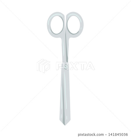 Scissors cartoon clipart. Vector flat design of closed shears. Isolated hand drawn illustration of surgical scissors. Simple template for print and web design on white background. Scissors cartoon clipart. Vector flat design of closed shears. Isolated hand drawn illustration of surgical scissors. Simple template for print and web design on white background. 141845036