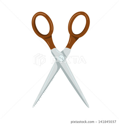 Scissors cartoon clipart. Vector flat design of opened shears. Isolated hand drawn illustration of thinning scissors. Simple template for print, web design, beauty salon, barbershop on white backgroun Scissors cartoon clipart. Vector flat design of opened shears. Isolated hand drawn illustration of thinning scissors. Simple template for print, web design, beauty salon, barbershop on white backgroun 141845037