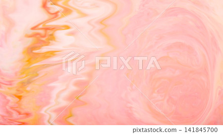 Abstract pink and peach liquid marbling art background with soft flowing swirl 141845700