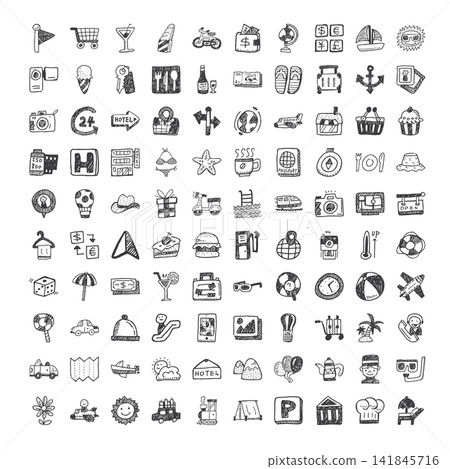 100 Hand Drawn Travel icons graphics 100 Hand Drawn Travel icons graphics 141845716
