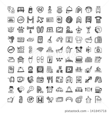 100 Hand Drawn Travel icons symbols 141845718
