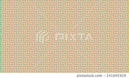 Seamless beige background with a geometric zigzag grid pattern made of teal and red lines, creating a retro technical texture. 141845929