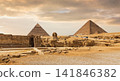 Ancient Great Sphinx and Pyramids Landscape in Giza Desert, Egypt 141846382