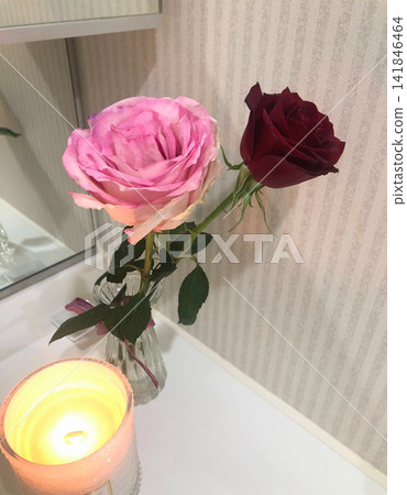 Bathroom sink with roses and candles Bathroom sink with roses and candles 141846464