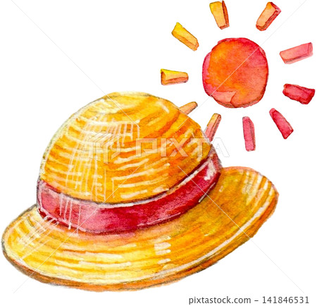 Straw hat and sun Straw hat and sun 141846531