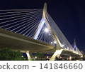 The Zakim Bridge illuminated at night with nice reflections in Boston, USA 141846660