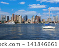 Boston skyline with sailing boat on the foreground, USA 141846661