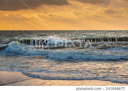 Waves on Baltic Sea on Donskoye beach. Kaliningrad region, Russia Waves on Baltic Sea on Donskoye beach. Kaliningrad region, Russia 141846677
