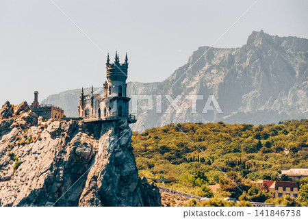 Yalta, Crimea, Swallow Nest Palace on cliff overlooking Black Sea Yalta, Crimea, Swallow Nest Palace on cliff overlooking Black Sea 141846738