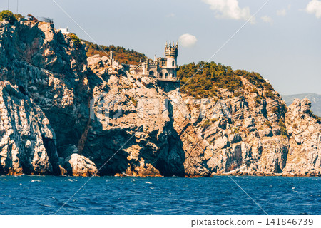 Yalta, Crimea, Swallow Nest Palace on cliff overlooking Black Sea Yalta, Crimea, Swallow Nest Palace on cliff overlooking Black Sea 141846739