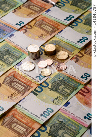 Paper cash euro as a means of payment and exchange in Europe. Euro banknotes Paper cash euro as a means of payment and exchange in Europe. Euro banknotes 141846787
