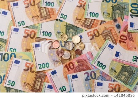 Paper cash euro as a means of payment and exchange in Europe. Euro banknotes Paper cash euro as a means of payment and exchange in Europe. Euro banknotes 141846856