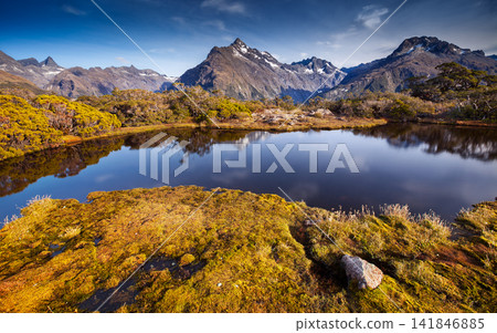 Mountain Lake Reflection in Alpine Wilderness Landscape Mountain Lake Reflection in Alpine Wilderness Landscape 141846885