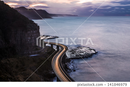 Coastal Highway Bridge with Light Trails at Twilight Coastal Highway Bridge with Light Trails at Twilight 141846979