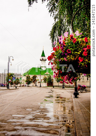 Kazan, Russia, Small muslim mosque one minaret in old part city Kazan, Russia, Small muslim mosque one minaret in old part city 141847115