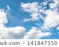 Beautiful sky over the house after a storm with white and dark clouds in the city. Panoramic view of sunset.  141847350