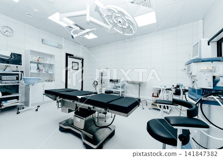 Empty Operating Room, Advanced Surgical Light, Medical Equipment Computer Screen Empty Operating Room, Advanced Surgical Light, Medical Equipment Computer Screen 141847382