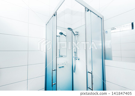 Simple bathroom interior in residential building, toilet design hotel apartment Simple bathroom interior in residential building, toilet design hotel apartment 141847405