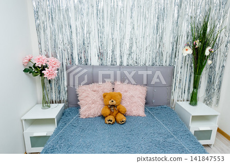 Style cozy bedroom interior details bed modern residential apartment flat home Style cozy bedroom interior details bed modern residential apartment flat home 141847553