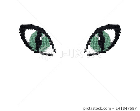 Cute Green Cross-Stitch Cat Eyes Handmade Art PNG , isolated on transparent background Cute Green Cross-Stitch Cat Eyes Handmade Art PNG , isolated on transparent background 141847687