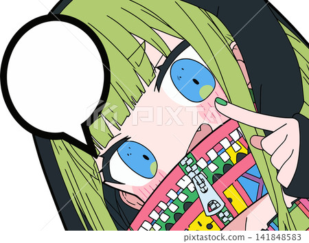 A close-up illustration of a young girl with a playful and slightly mischievous expression. A close-up illustration of a young girl with a playful and slightly mischievous expression. 141848583