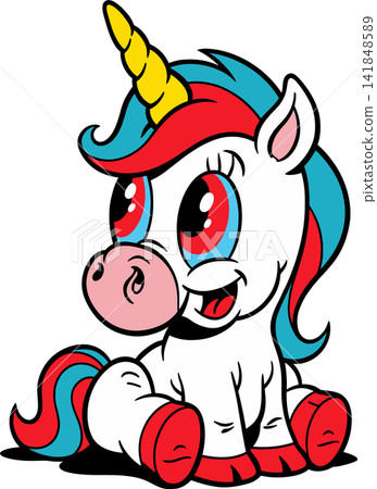 A vibrant cartoon unicorn with a playful expression. A vibrant cartoon unicorn with a playful expression. 141848589