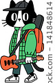 A stylized illustration of a cat playing a guitar. A stylized illustration of a cat playing a guitar. 141848614