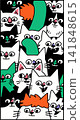 A vibrant and playful illustration of numerous stylized cats against a contrasting background. A vibrant and playful illustration of numerous stylized cats against a contrasting background. 141848615