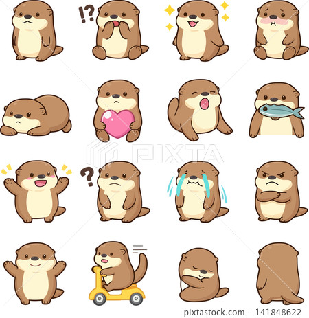 A collection of cute otter illustrations showcasing various expressions and activities. A collection of cute otter illustrations showcasing various expressions and activities. 141848622