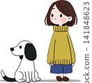 A young girl and her dog stand side-by-side in a simple, heartwarming illustration. A young girl and her dog stand side-by-side in a simple, heartwarming illustration. 141848623