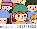 A whimsical illustration of a group of people bundled up in hats and scarves. A whimsical illustration of a group of people bundled up in hats and scarves. 141848628