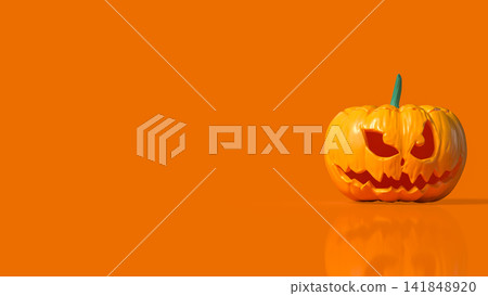 Scary Halloween Jack O Lantern on Bright Orange Background 3d render. Scary Halloween Jack O Lantern on Bright Orange Background 3d render. 141848920
