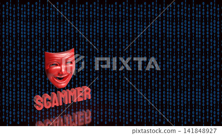 Digital Scammer Mask Hidden Inside Binary Code 3d render. Digital Scammer Mask Hidden Inside Binary Code 3d render. 141848927