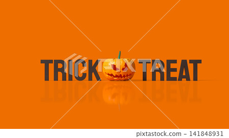 Trick or Treat Halloween Message with Scary Pumpkin and Copy Space 3d render. Trick or Treat Halloween Message with Scary Pumpkin and Copy Space 3d render. 141848931