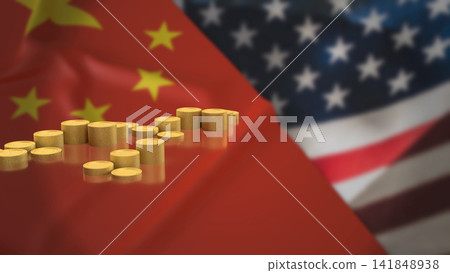 Gold Coins Between China and United States Economic Powers 3d render Gold Coins Between China and United States Economic Powers 3d render 141848938