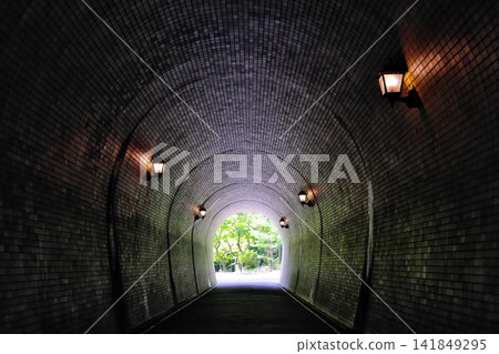 一條復古風格的隧道,擁有美麗的磚砌拱門和明亮的路燈 | 充滿奇幻色彩的深邃背景 一條復古風格的隧道,擁有美麗的磚砌拱門和明亮的路燈 | 充滿奇幻色彩的深邃背景 141849295