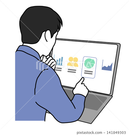 從一系列選項中進行選擇的人(在電腦上比較和考慮各種選項的商業人士) 從一系列選項中進行選擇的人(在電腦上比較和考慮各種選項的商業人士) 141849303