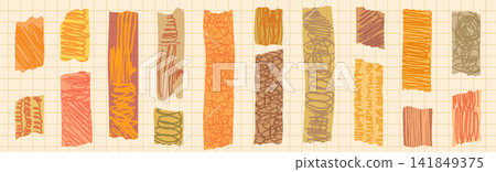 Autumn colors washi tape with scribble textures, Cute paper tape with doodle lines for fall journaling, scrapbooking and planner designs Autumn colors washi tape with scribble textures, Cute paper tape with doodle lines for fall journaling, scrapbooking and planner designs 141849375