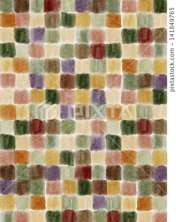 Autumn Checkered Watercolor Background With Hand Painted Squares Autumn Checkered Watercolor Background With Hand Painted Squares 141849765