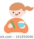Illustration of a girl eating rice 141850046