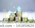 Coins are laid out in graph. Business success concept wealth stock investment. Business in the digital age. Digital transformation for next generation technology. 141850620