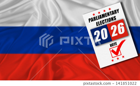 Russia parliamentary elections with flag in the background. Ballot on a Russian flag, concept Russia parliamentary elections with flag in the background. Ballot on a Russian flag, concept 141851022